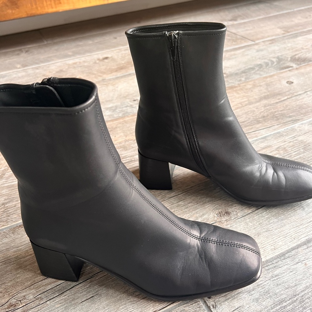 Jeffrey Campbell Troye Black Faux Leather Square Toe Boots, Womens SZ 8 - Picture 2 of 8